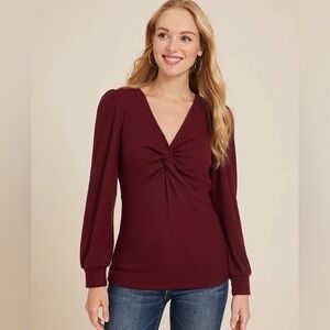 Maurices Ribbed Twist Front Top in Brown Ruby